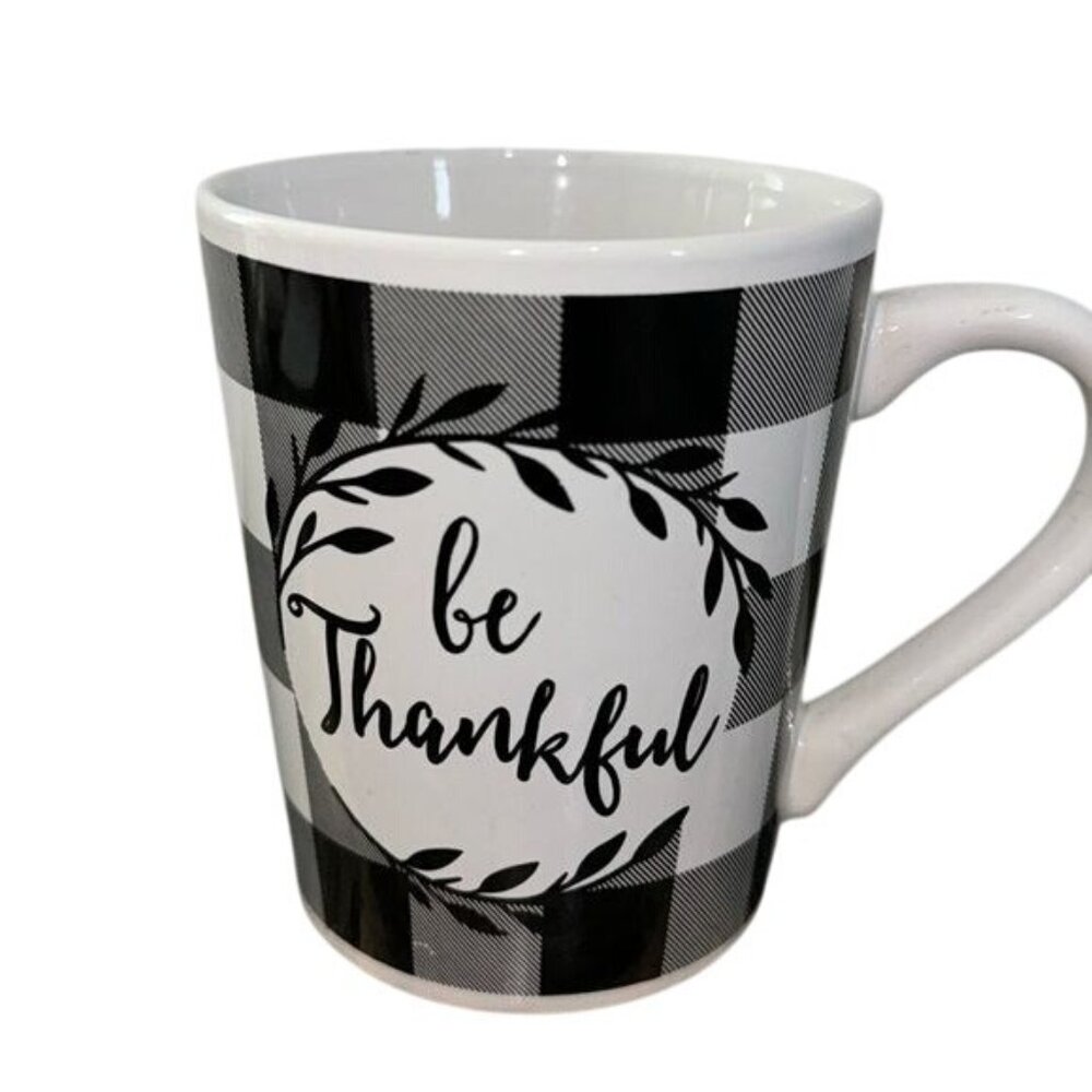 Be Thankful Plaid Ceramic Mug 12 Oz - Royal Norfolk Dishwasher & Microwave Safe